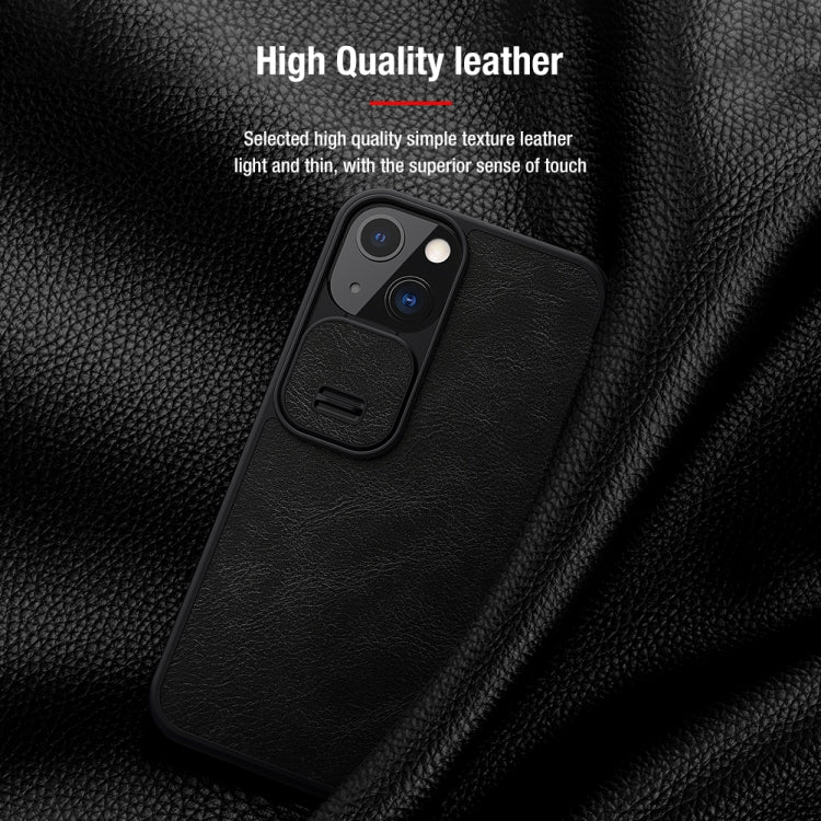 For iPhone 13 NILLKIN QIN Series Pro Sliding Camera Cover Design Crazy Horse Texture Horizontal Flip Leather Case with Card Slot(Black) - iPhone 13 Cases by NILLKIN | Online Shopping South Africa | PMC Jewellery | Buy Now Pay Later Mobicred