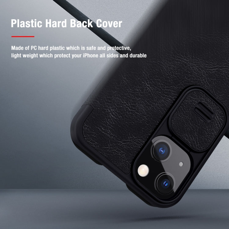 For iPhone 13 NILLKIN QIN Series Pro Sliding Camera Cover Design Crazy Horse Texture Horizontal Flip Leather Case with Card Slot(Black) - iPhone 13 Cases by NILLKIN | Online Shopping South Africa | PMC Jewellery | Buy Now Pay Later Mobicred