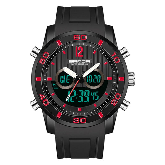 SANDA 3106 Dual Digital Display Men Outdoor Sports Luminous Shockproof Electronic Watch(Black Red) - Metal Strap Watches by SANDA | Online Shopping South Africa | PMC Jewellery | Buy Now Pay Later Mobicred