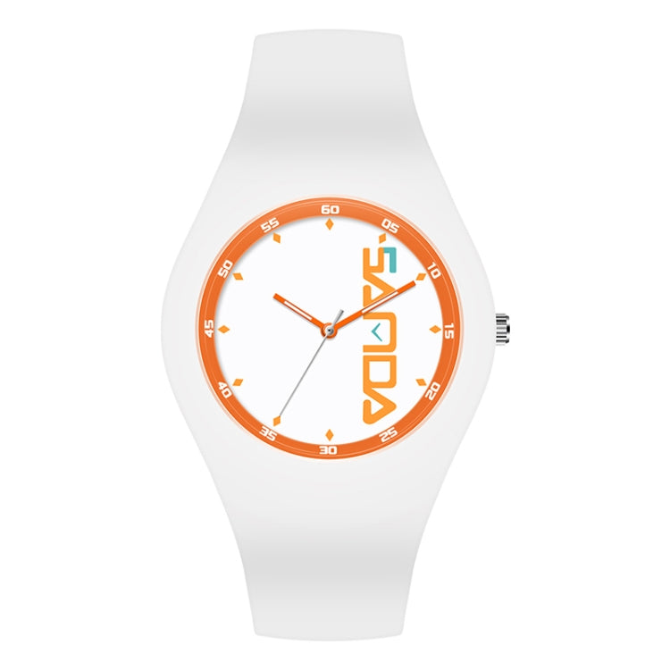 SANDA 6076 Simple Scale Round Dial Ladies Silicone Strap Quartz Watch(White Orange) - Silicone Strap Watches by SANDA | Online Shopping South Africa | PMC Jewellery | Buy Now Pay Later Mobicred