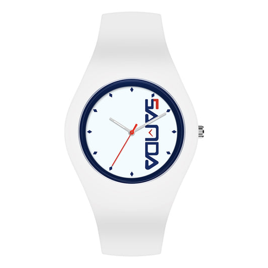 SANDA 6076 Simple Scale Round Dial Ladies Silicone Strap Quartz Watch(White Blue Vertical Mark) - Silicone Strap Watches by SANDA | Online Shopping South Africa | PMC Jewellery | Buy Now Pay Later Mobicred