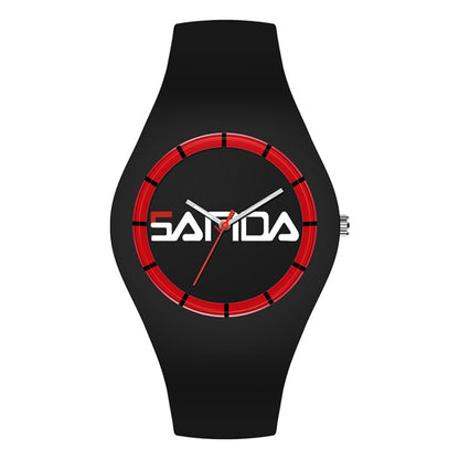 SANDA 6076 Simple Scale Round Dial Ladies Silicone Strap Quartz Watch(Black Red Horizontal Mark) - Silicone Strap Watches by SANDA | Online Shopping South Africa | PMC Jewellery | Buy Now Pay Later Mobicred