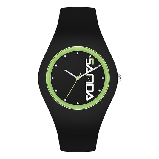 SANDA 6076 Simple Scale Round Dial Ladies Silicone Strap Quartz Watch(Black Green) - Silicone Strap Watches by SANDA | Online Shopping South Africa | PMC Jewellery | Buy Now Pay Later Mobicred