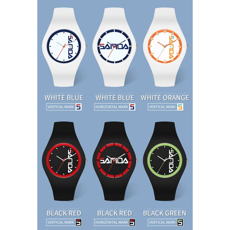 SANDA 6076 Simple Scale Round Dial Ladies Silicone Strap Quartz Watch(White Blue Vertical Mark) - Silicone Strap Watches by SANDA | Online Shopping South Africa | PMC Jewellery | Buy Now Pay Later Mobicred