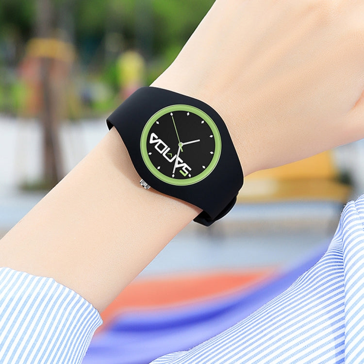 SANDA 6076 Simple Scale Round Dial Ladies Silicone Strap Quartz Watch(Black Green) - Silicone Strap Watches by SANDA | Online Shopping South Africa | PMC Jewellery | Buy Now Pay Later Mobicred