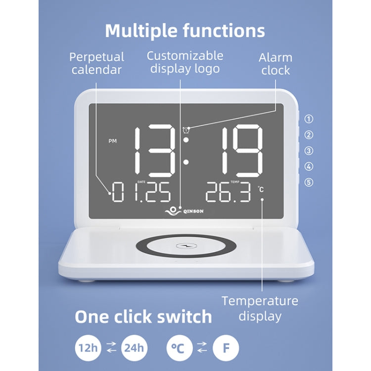 SY-118 15W Foldable Mirror Surface Perpetual Desk Calendar Clock Wireless Charger with Alarm Clock & Three-level Brightness Adjustable Function(White) - Wireless Charger by PMC TechLife | Online Shopping South Africa | PMC TechLife