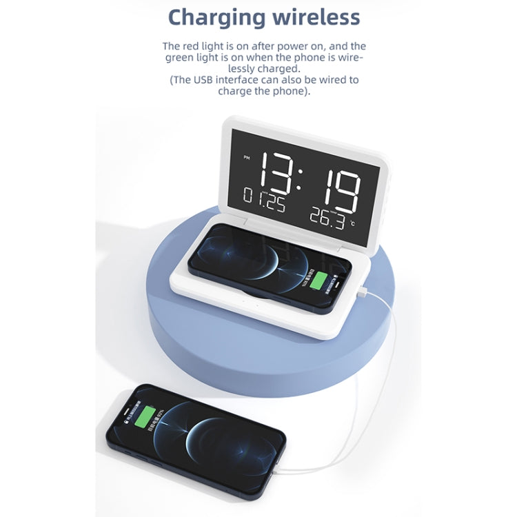 SY-118 15W Foldable Mirror Surface Perpetual Desk Calendar Clock Wireless Charger with Alarm Clock & Three-level Brightness Adjustable Function(White) - Wireless Charger by PMC TechLife | Online Shopping South Africa | PMC TechLife