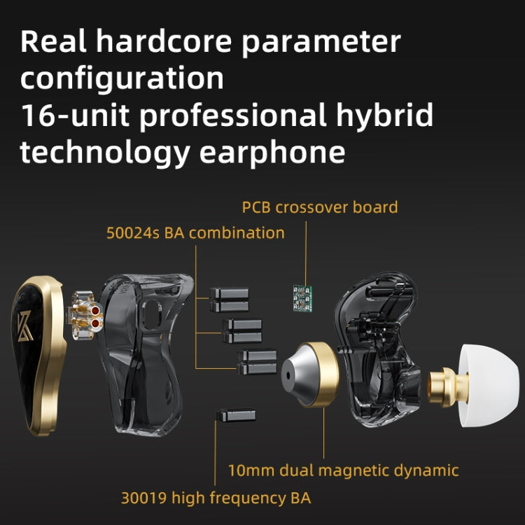 KZ ZAS 16-unit Ring Iron In-ear Wired Earphone, Mic Version(Black) - In Ear Wired Earphone by KZ | Online Shopping South Africa | PMC TechLife | Buy Now Pay Later Mobicred