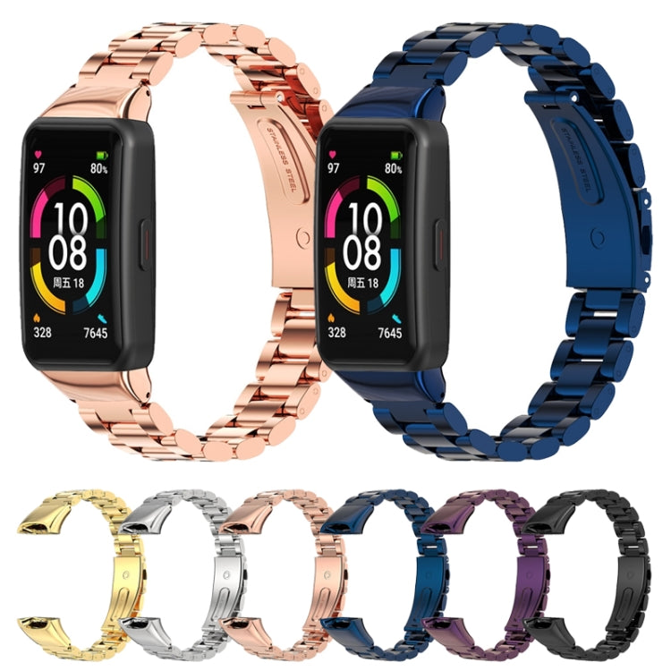 For Huawei Band 6 / Honor Band 6 / 7 MIJOBS Three Strains Stainless Steel Metal Buckle Watch Band(Gold) - Watch Bands by MIJOBS | Online Shopping South Africa | PMC Jewellery | Buy Now Pay Later Mobicred