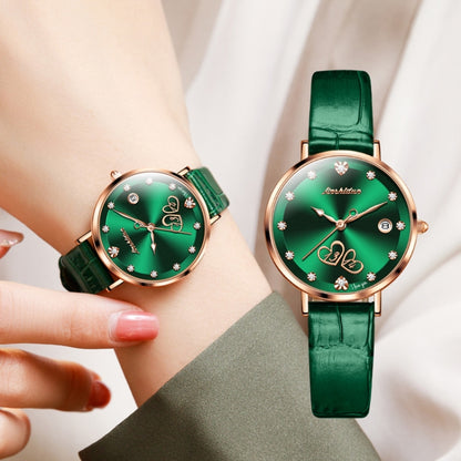 JIN SHI DUN 8825 Love Heart Digital Pattern Round Diamond Dial Quartz Couple Watch(Vintage Green) - Couple Watches by JIN SHI DUN | Online Shopping South Africa | PMC Jewellery | Buy Now Pay Later Mobicred