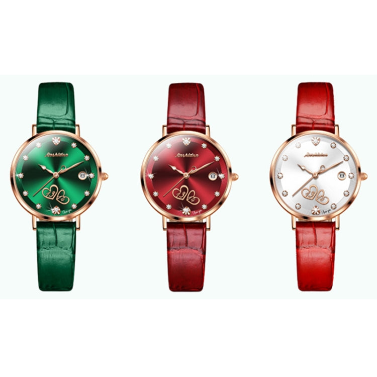 JIN SHI DUN 8825 Love Heart Digital Pattern Round Diamond Dial Quartz Couple Watch(Vintage Green) - Couple Watches by JIN SHI DUN | Online Shopping South Africa | PMC Jewellery | Buy Now Pay Later Mobicred