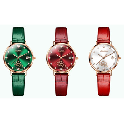 JIN SHI DUN 8825 Love Heart Digital Pattern Round Diamond Dial Quartz Couple Watch(Vintage Green) - Couple Watches by JIN SHI DUN | Online Shopping South Africa | PMC Jewellery | Buy Now Pay Later Mobicred