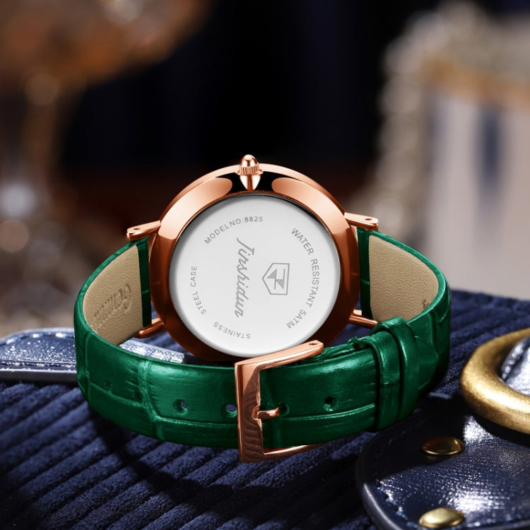 JIN SHI DUN 8825 Love Heart Digital Pattern Round Diamond Dial Quartz Couple Watch(Vintage Green) - Couple Watches by JIN SHI DUN | Online Shopping South Africa | PMC Jewellery | Buy Now Pay Later Mobicred