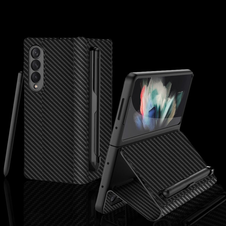 For Samsung Galaxy Z Fold3 5G GKK Ultra-thin Horizontal Flip Leather Phone Case with Pen Slot(Carbon Fiber Texture) - Galaxy Phone Cases by GKK | Online Shopping South Africa | PMC Jewellery | Buy Now Pay Later Mobicred