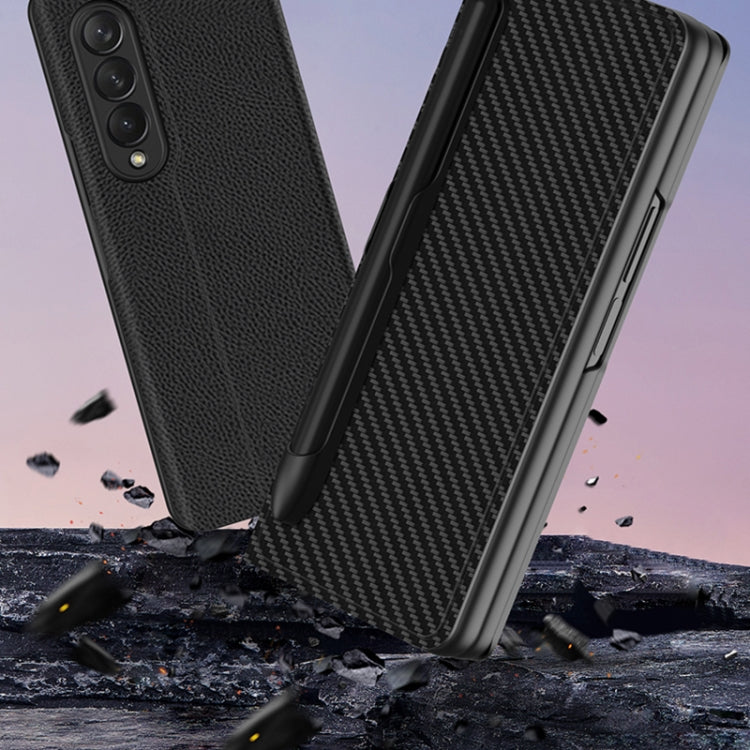 For Samsung Galaxy Z Fold3 5G GKK Ultra-thin Horizontal Flip Leather Phone Case with Pen Slot(Carbon Fiber Texture) - Galaxy Phone Cases by GKK | Online Shopping South Africa | PMC Jewellery | Buy Now Pay Later Mobicred