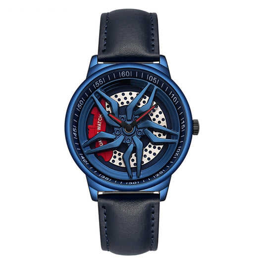 SANDA 1062 360 Degree Hollow Spinning Dial Leather Strap Quartz Watch for Men(Blue) - Leather Strap Watches by SANDA | Online Shopping South Africa | PMC Jewellery | Buy Now Pay Later Mobicred