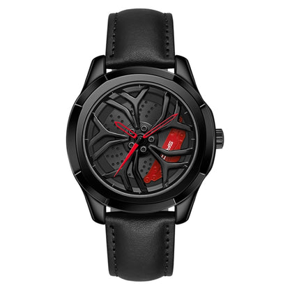 SANDA 1065 3D Hollow Out Wheel Non-rotatable Dial Quartz Watch for Men, Style:Leather Belt(Black Red) - Leather Strap Watches by SANDA | Online Shopping South Africa | PMC Jewellery | Buy Now Pay Later Mobicred