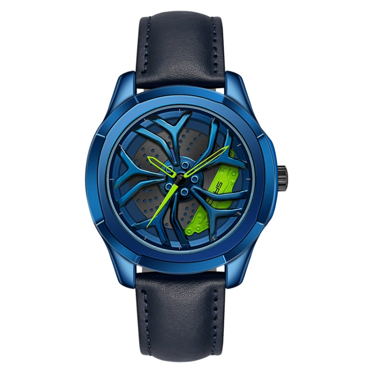 SANDA 1065 3D Hollow Out Wheel Non-rotatable Dial Quartz Watch for Men, Style:Leather Belt(Blue Green) - Leather Strap Watches by SANDA | Online Shopping South Africa | PMC Jewellery | Buy Now Pay Later Mobicred