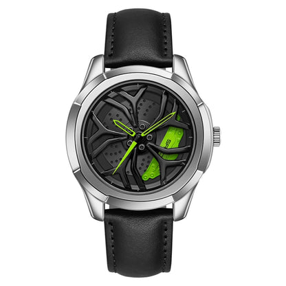 SANDA 1065 3D Hollow Out Wheel Non-rotatable Dial Quartz Watch for Men, Style:Leather Belt(Silver Green) - Leather Strap Watches by SANDA | Online Shopping South Africa | PMC Jewellery | Buy Now Pay Later Mobicred