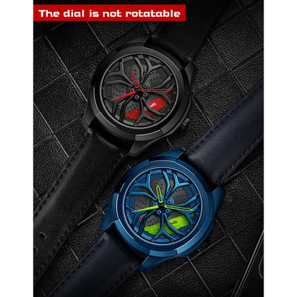 SANDA 1065 3D Hollow Out Wheel Non-rotatable Dial Quartz Watch for Men, Style:Leather Belt(Blue Red) - Leather Strap Watches by SANDA | Online Shopping South Africa | PMC Jewellery | Buy Now Pay Later Mobicred