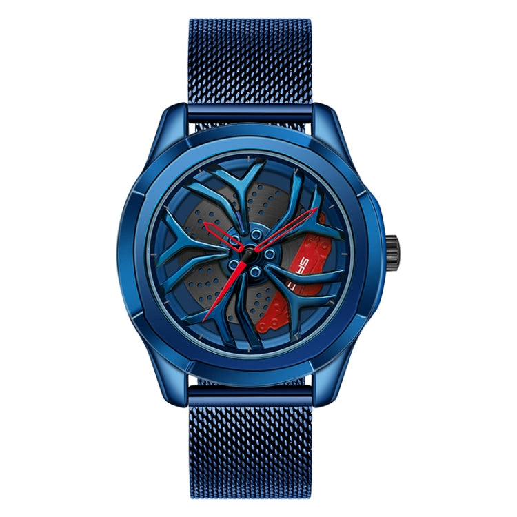 SANDA 1065 3D Hollow Out Wheel Non-rotatable Dial Quartz Watch for Men, Style:Mesh Belt(Blue Red) - Metal Strap Watches by SANDA | Online Shopping South Africa | PMC Jewellery | Buy Now Pay Later Mobicred