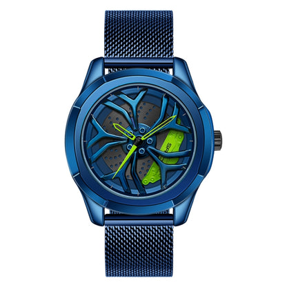 SANDA 1065 3D Hollow Out Wheel Non-rotatable Dial Quartz Watch for Men, Style:Mesh Belt(Blue Green) - Metal Strap Watches by SANDA | Online Shopping South Africa | PMC Jewellery | Buy Now Pay Later Mobicred