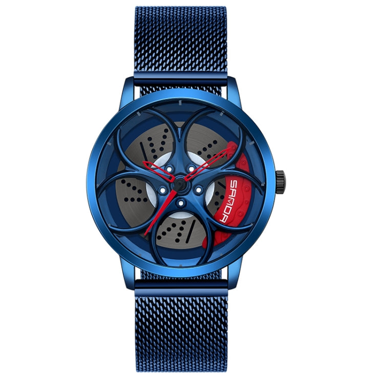 SANDA 1070 3D Oval Hollow Out Wheel Non-rotatable Dial Quartz Watch for Men, Style:Mesh Belt(Blue Red) - Metal Strap Watches by SANDA | Online Shopping South Africa | PMC Jewellery | Buy Now Pay Later Mobicred