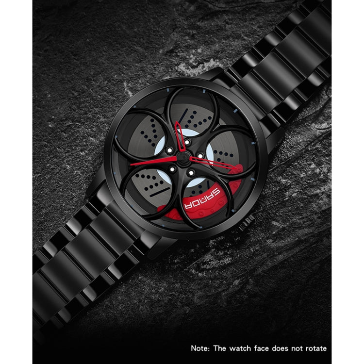 SANDA 1070 3D Oval Hollow Out Wheel Non-rotatable Dial Quartz Watch for Men, Style:Mesh Belt(Blue Red) - Metal Strap Watches by SANDA | Online Shopping South Africa | PMC Jewellery | Buy Now Pay Later Mobicred