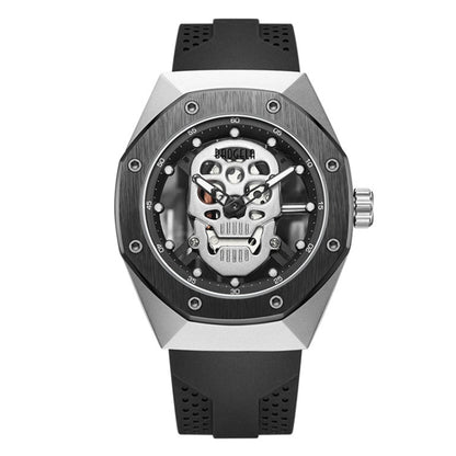 BAOGELA 1902 Skull Luminous Dial Silicone Strap Quartz Watch For Men(Black Silver) - Silicone Strap Watches by BAOGELA | Online Shopping South Africa | PMC Jewellery | Buy Now Pay Later Mobicred