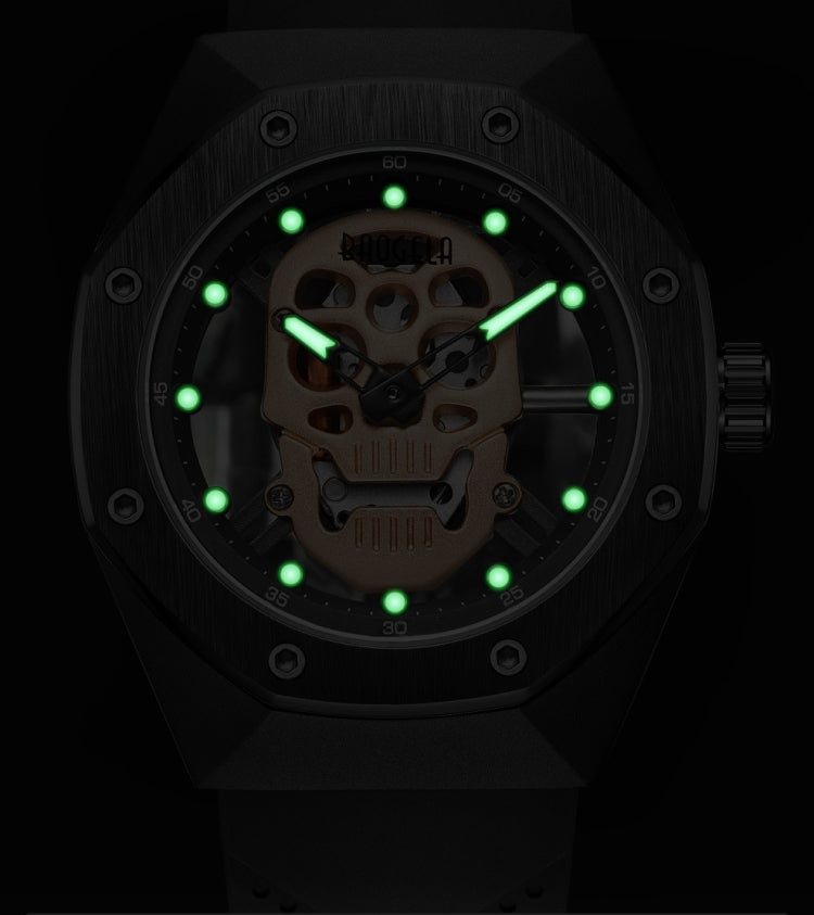 BAOGELA 1902 Skull Luminous Dial Silicone Strap Quartz Watch For Men(Black Silver) - Silicone Strap Watches by BAOGELA | Online Shopping South Africa | PMC Jewellery | Buy Now Pay Later Mobicred