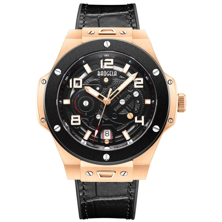 BAOGELA 2001 Luminous Calendar Leather Strap Mechanical Watch For Men(Black Rose Gold) - Silicone Strap Watches by BAOGELA | Online Shopping South Africa | PMC Jewellery | Buy Now Pay Later Mobicred