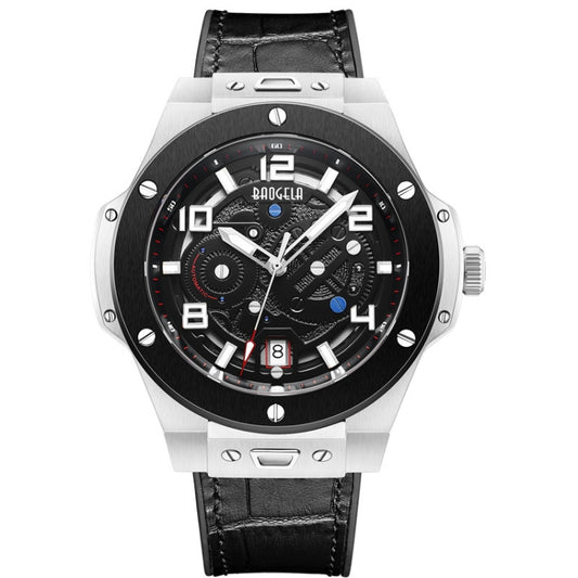 BAOGELA 2001 Luminous Calendar Leather Strap Mechanical Watch For Men(Black Silver) - Silicone Strap Watches by BAOGELA | Online Shopping South Africa | PMC Jewellery | Buy Now Pay Later Mobicred