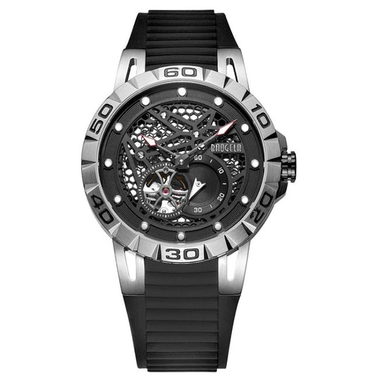 BAOGELA 6772G Round Dial Silicone Strap Luminous Clock Mechanical Watch For Men(Gun Shell Black Surface Black Belt) - Silicone Strap Watches by BAOGELA | Online Shopping South Africa | PMC Jewellery | Buy Now Pay Later Mobicred