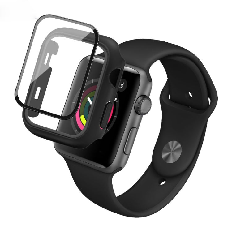 IMAK Shockproof PC Protective Case with Tempered Glass Film For Apple Watch Series 3 & 2 & 1 38mm(Black) - Watch Cases by imak | Online Shopping South Africa | PMC Jewellery | Buy Now Pay Later Mobicred