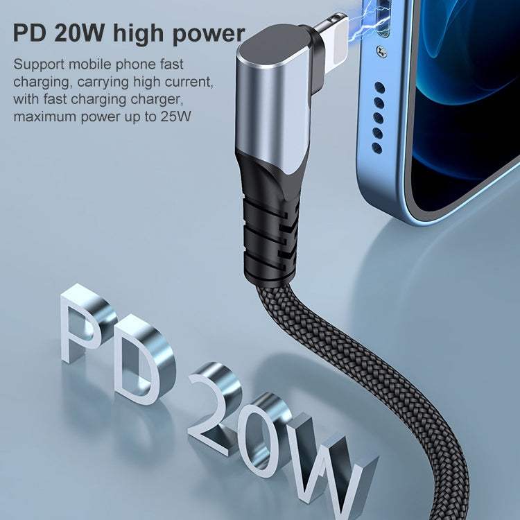 A6 PD 20W USB-C / Type-C to 8 Pin Elbow Data Cable for iPhone, iPad, Length:2m(Black) - Normal Style Cable by PMC TechLife | Online Shopping South Africa | PMC TechLife