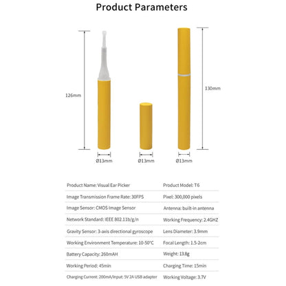 T6 Portable Wireless Smart Visual Earpick Earwax Removal Tool(Yellow) - Ear Care Tools by PMC Jewellery | Online Shopping South Africa | PMC Jewellery