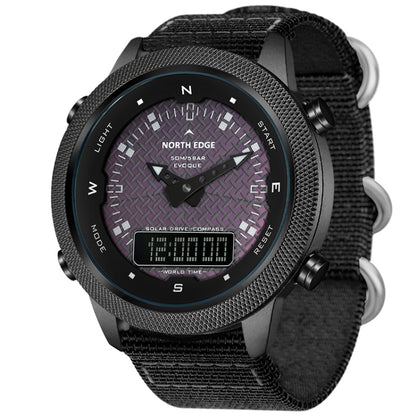 NORTH EDGE EVOQUE Solar Outdoor Waterproof Luminous Sports Nylon Strap Watch(Black) - Nylon Strap Watches by NORTH EDGE | Online Shopping South Africa | PMC Jewellery | Buy Now Pay Later Mobicred