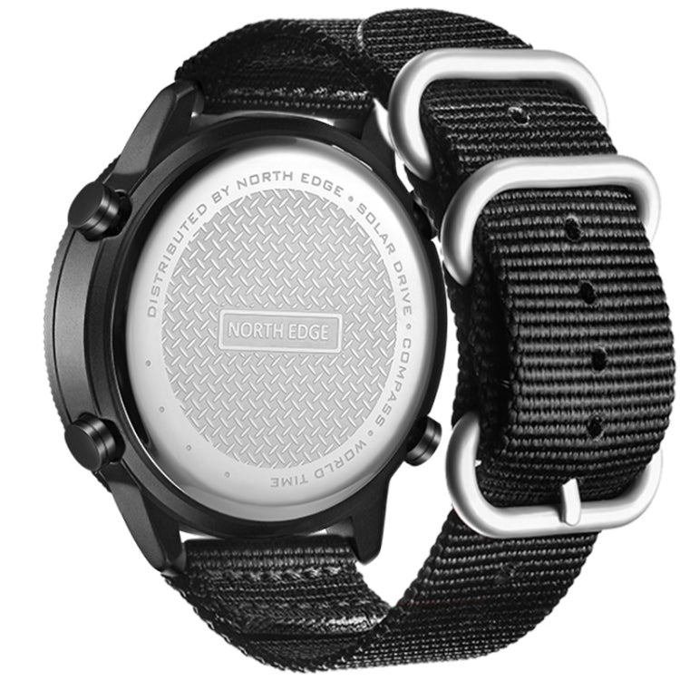 NORTH EDGE EVOQUE Solar Outdoor Waterproof Luminous Sports Nylon Strap Watch(Black) - Nylon Strap Watches by NORTH EDGE | Online Shopping South Africa | PMC Jewellery | Buy Now Pay Later Mobicred