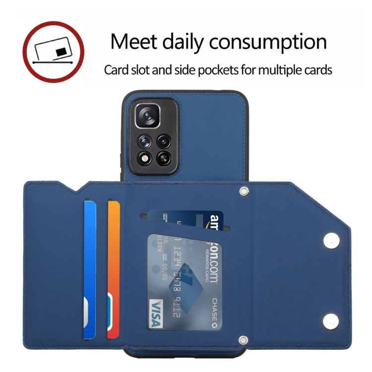 For Xiaomi Redmi Note 11 Pro Skin Feel PU + TPU + PC Phone Case with Card Slots(Blue) - Redmi Note 11 Pro Case by PMC TechLife | Online Shopping South Africa | PMC TechLife