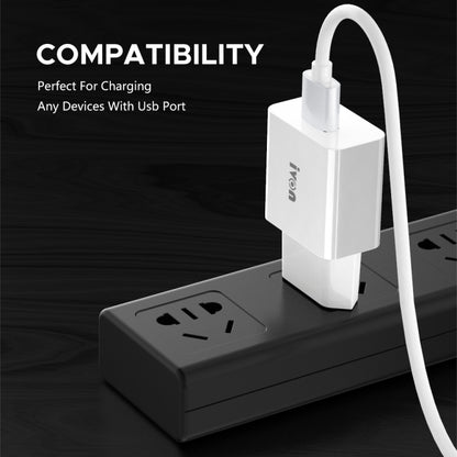 IVON AD-35 2 in 1 18W QC3.0 USB Port Travel Charger + 1m USB to Micro USB Data Cable Set, EU Plug(White) - USB Charger by IVON | Online Shopping South Africa | PMC Jewellery | Buy Now Pay Later Mobicred