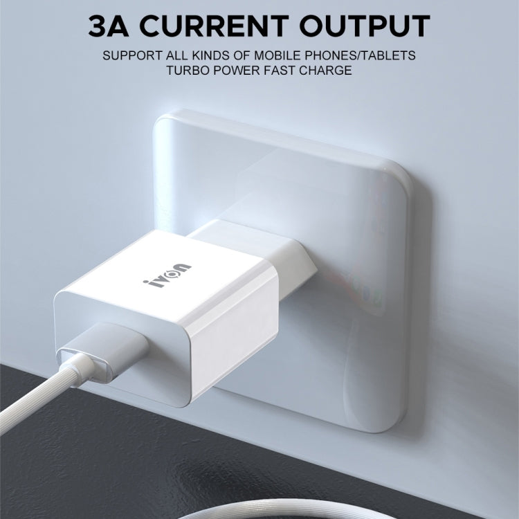 IVON AD-35 2 in 1 18W QC3.0 USB Port Travel Charger + 1m USB to Micro USB Data Cable Set, EU Plug(White) - USB Charger by IVON | Online Shopping South Africa | PMC Jewellery | Buy Now Pay Later Mobicred