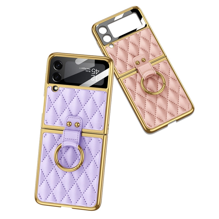 For Samsung Galaxy Z Flip3 5G GKK Integrated Plating + Leather Phone Case with Ring(Purple) - Galaxy Phone Cases by GKK | Online Shopping South Africa | PMC Jewellery