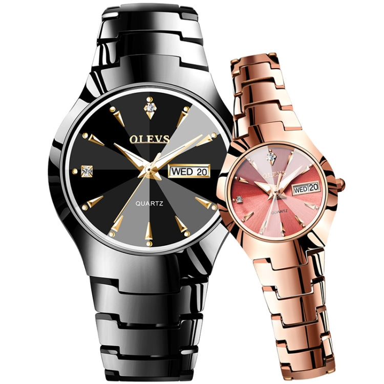 1 Pair OLEVS 8697 Couple Fashion Waterproof Luminous Quartz Watch(Black + Rose Gold) - Couple Watches by OLEVS | Online Shopping South Africa | PMC Jewellery | Buy Now Pay Later Mobicred