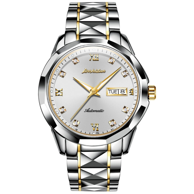 JIN SHI DUN 8813 Fashion Waterproof Luminous Automatic Mechanical Watch, Style:Men(Silver Gold White) - Metal Strap Watches by JIN SHI DUN | Online Shopping South Africa | PMC Jewellery | Buy Now Pay Later Mobicred