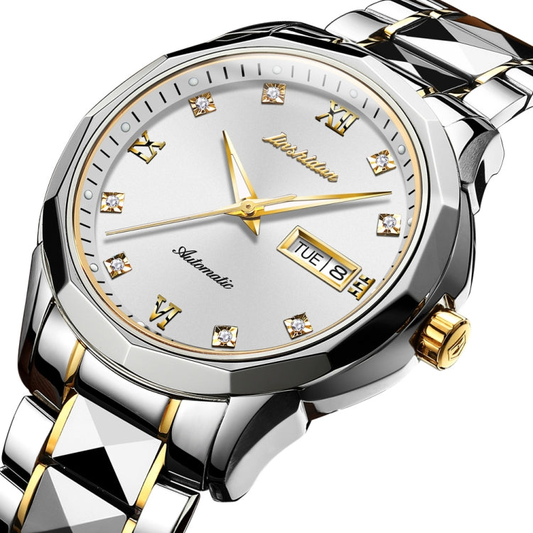 JIN SHI DUN 8813 Fashion Waterproof Luminous Automatic Mechanical Watch, Style:Men(Silver Gold White) - Metal Strap Watches by JIN SHI DUN | Online Shopping South Africa | PMC Jewellery | Buy Now Pay Later Mobicred