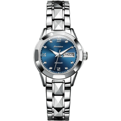 JIN SHI DUN 8813 Fashion Waterproof Luminous Automatic Mechanical Watch, Style:Women(Silver Blue) - Metal Strap Watches by JIN SHI DUN | Online Shopping South Africa | PMC Jewellery | Buy Now Pay Later Mobicred