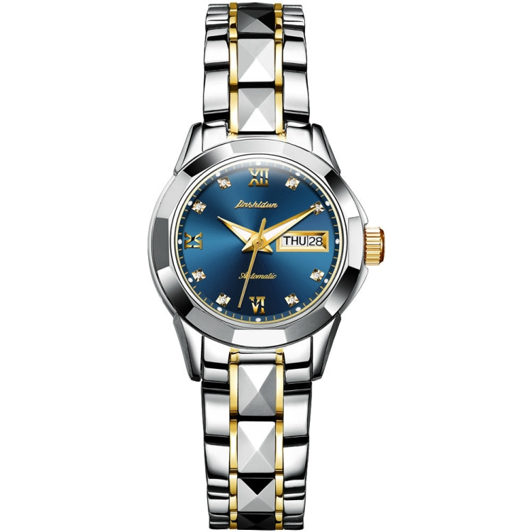 JIN SHI DUN 8813 Fashion Waterproof Luminous Automatic Mechanical Watch, Style:Women(Silver Gold Blue) - Metal Strap Watches by JIN SHI DUN | Online Shopping South Africa | PMC Jewellery | Buy Now Pay Later Mobicred