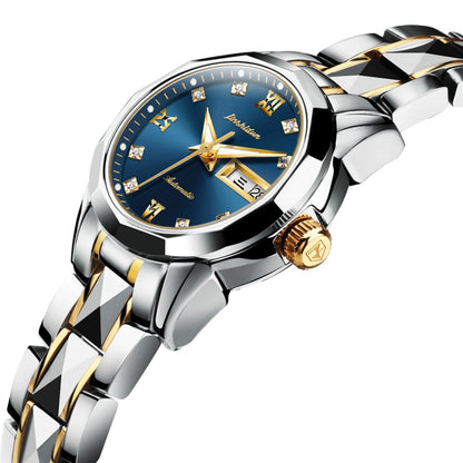 JIN SHI DUN 8813 Fashion Waterproof Luminous Automatic Mechanical Watch, Style:Women(Silver Gold Blue) - Metal Strap Watches by JIN SHI DUN | Online Shopping South Africa | PMC Jewellery | Buy Now Pay Later Mobicred