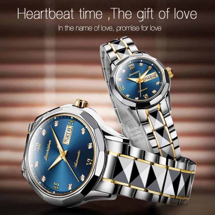 JIN SHI DUN 8813 Fashion Waterproof Luminous Automatic Mechanical Watch, Style:Women(Silver Gold Blue) - Metal Strap Watches by JIN SHI DUN | Online Shopping South Africa | PMC Jewellery | Buy Now Pay Later Mobicred