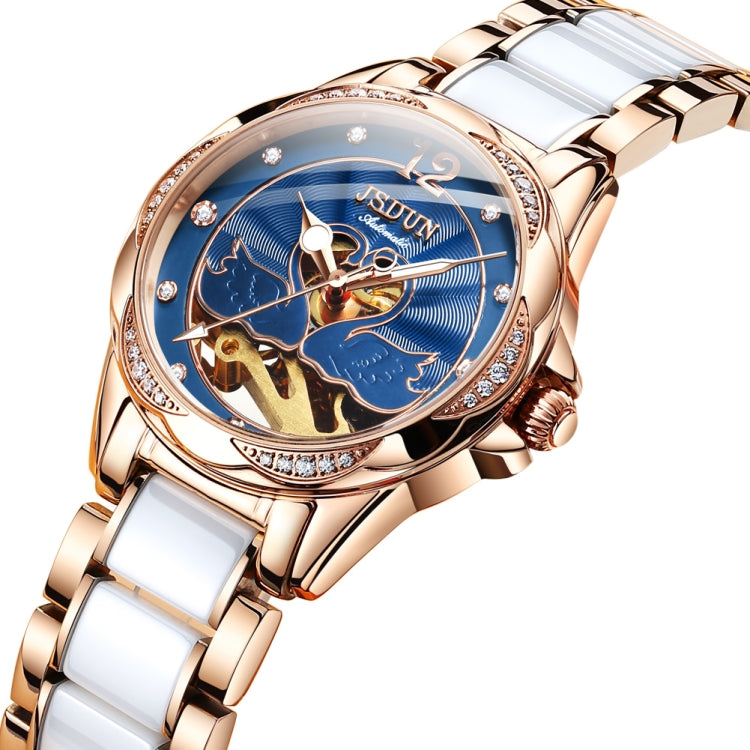 JIN SHI DUN 8831 Women Fashion Diamond Hollowed Waterproof Ceramic Mechanical Watch(Blue) - Metal Strap Watches by JIN SHI DUN | Online Shopping South Africa | PMC Jewellery | Buy Now Pay Later Mobicred